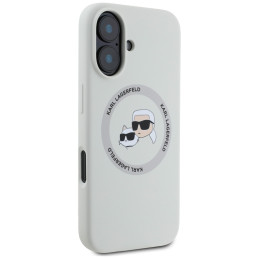 „Karl Lagerfeld“ silikoninis dvigubų galvučių ir apskritimo formos „MagSafe“ dėklas, skirtas „iPhone 16“, smėlio spalvos...
