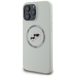 „Karl Lagerfeld“ silikoninis dvigubų galvučių ir apskritimo formos „MagSafe“ dėklas, skirtas „iPhone 16 Pro Max“, smėlio...