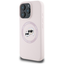 „Karl Lagerfeld“ silikoninis dvigubų galvučių ir apskritimo formos „MagSafe“ dėklas, skirtas „iPhone 16 Pro Max“, rožini...