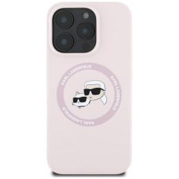 „Karl Lagerfeld“ silikoninis dvigubų galvučių ir apskritimo formos „MagSafe“ dėklas, skirtas „iPhone 16 Pro Max“, rožini...