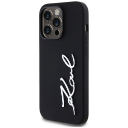 Karl Lagerfeld silikoninis metalinis „Script Logo“ dėklas, skirtas iPhone 14 Pro, juodas