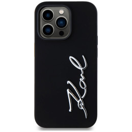Karl Lagerfeld silikoninis metalinis „Script Logo“ dėklas, skirtas iPhone 14 Pro, juodas