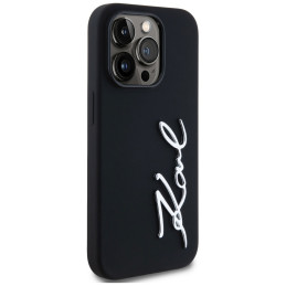 Karl Lagerfeld silikoninis metalinis „Script Logo“ dėklas, skirtas iPhone 14 Pro, juodas