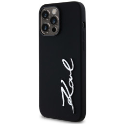 Karl Lagerfeld silikoninis metalinis „Script Logo“ dėklas, skirtas iPhone 14 Pro Max, juodas