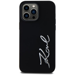 Karl Lagerfeld silikoninis metalinis „Script Logo“ dėklas, skirtas iPhone 14 Pro Max, juodas