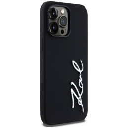 Karl Lagerfeld silikoninis metalinis „Script Logo“ dėklas, skirtas iPhone 14 Pro Max, juodas