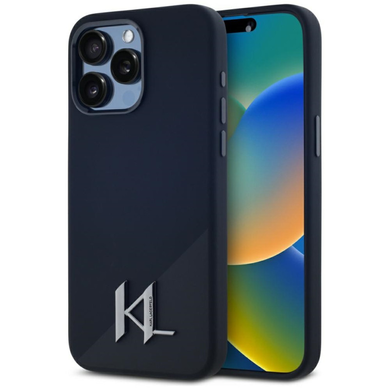 „Karl Lagerfeld“ silikoninis „Shadow Metal Initial MagSafe“ dėklas, skirtas „iPhone 15 Pro“, juodas