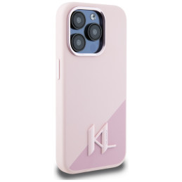 Karl Lagerfeld silikoninis „Shadow Metal Initial MagSafe“ dėklas, skirtas „iPhone 15 Pro“, rožinis