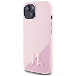 Karl Lagerfeld silikoninis „Shadow Metal“ „Initial MagSafe iPhone 15“ dėklas, rožinis