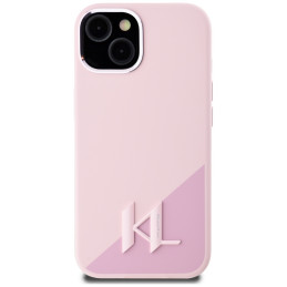 Karl Lagerfeld silikoninis „Shadow Metal“ „Initial MagSafe iPhone 15“ dėklas, rožinis