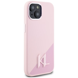 Karl Lagerfeld silikoninis „Shadow Metal“ „Initial MagSafe iPhone 15“ dėklas, rožinis