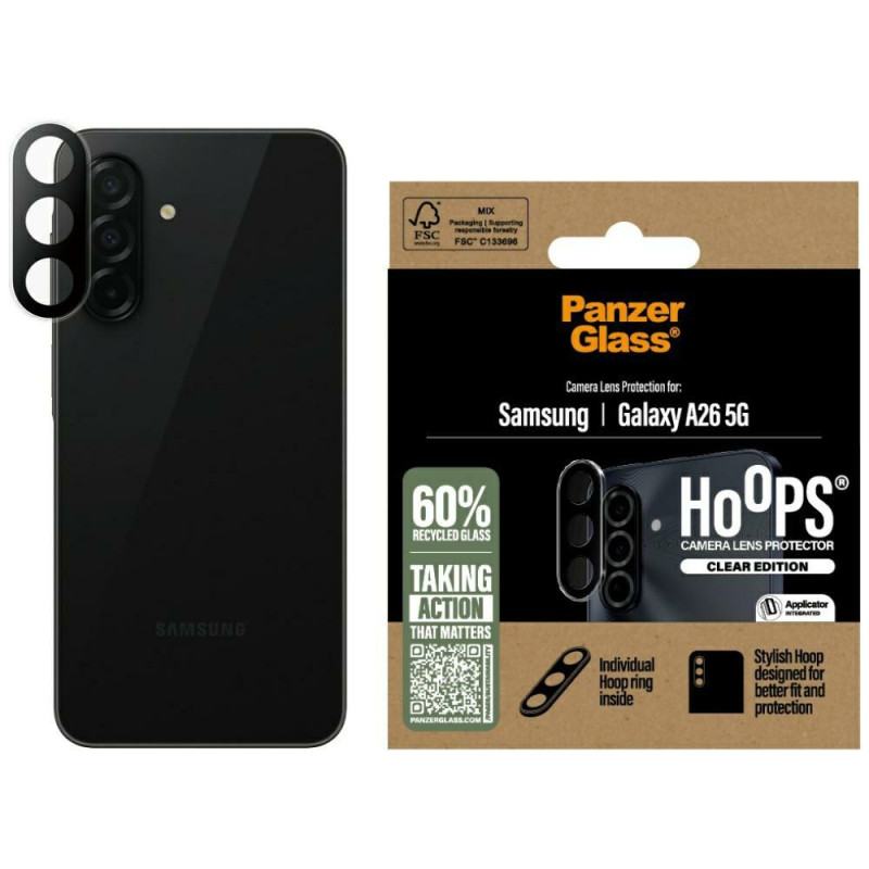 „PanzerGlass Hoops“ grūdinto stiklo objektyvo apsauga, skirta „Samsung Galaxy A26 5G“ - skaidrus