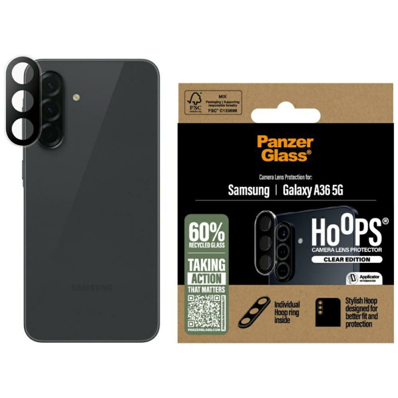 „PanzerGlass Hoops“ grūdinto stiklo objektyvo apsauga, skirta „Samsung Galaxy A36 5G“ - skaidrus