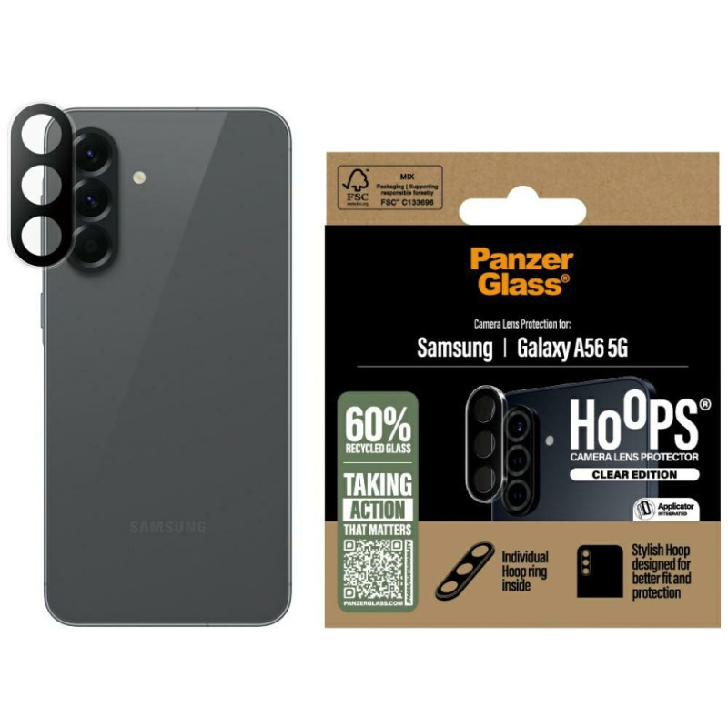 „PanzerGlass Hoops“ grūdinto stiklo objektyvo apsauga, skirta „Samsung Galaxy A56 5G“ - skaidrus