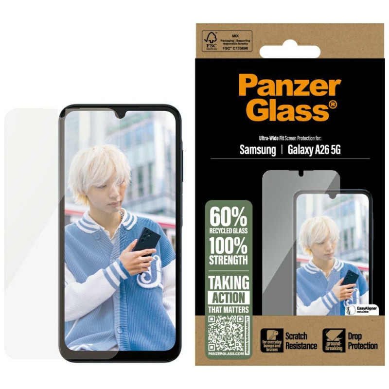 „PanzerGlass“ itin plataus diagonalo grūdintas stiklas, skirtas „Samsung Galaxy A26 5G“ – skaidrus
