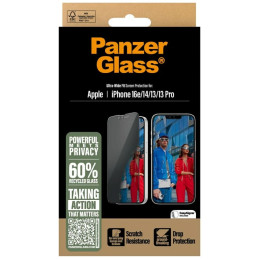 „PanzerGlass“ itin plataus diametro privatumo stiklas, skirtas „iPhone 16e / 14 / 13 / 13 Pro“