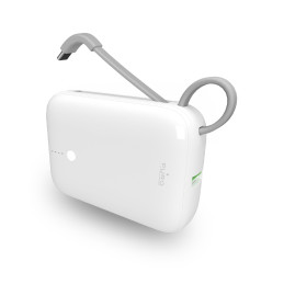 „Puro Power Link 10 Plus“ 10000 mAh išorinė baterija su integruotu USB-C laidu – balta