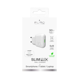 „GaN Puro SLIMPRO“ 30 W USB-C sieninis įkroviklis – baltas