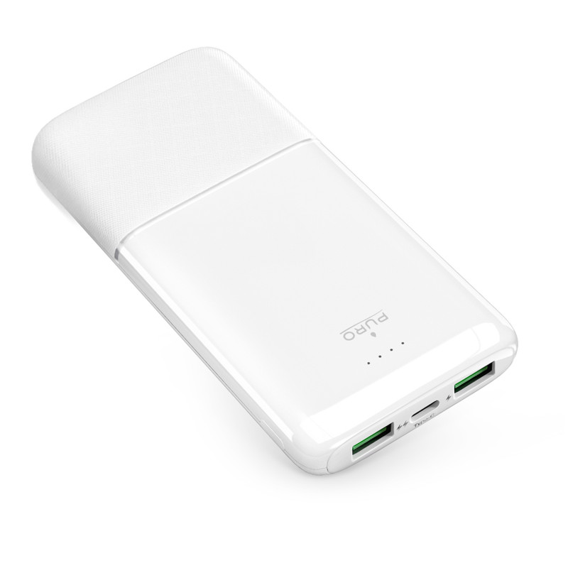 Nešiojamoji baterija „Puro DAILY 10 PLUS“ 10000mAh, 2x USBA / 1x USB-C, 22,5 W, balta