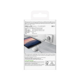 „Puro PROLITE“ 30 W USB-A / USB-C sieninis įkroviklis + USB-C – USB-C laidas 1,2 m – baltas