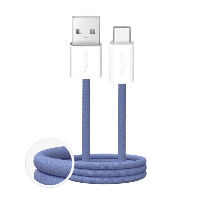 „Puro Fabrik 2.0“ 10 W USB-A - USB-C pintas laidas, 1,5 m – mėlynas