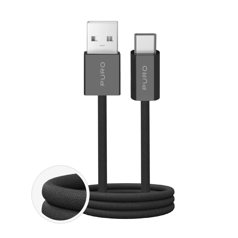 „Puro Fabrik 2.0“ 10 W USB-A - USB-C pintas laidas 1,5 m - juodas