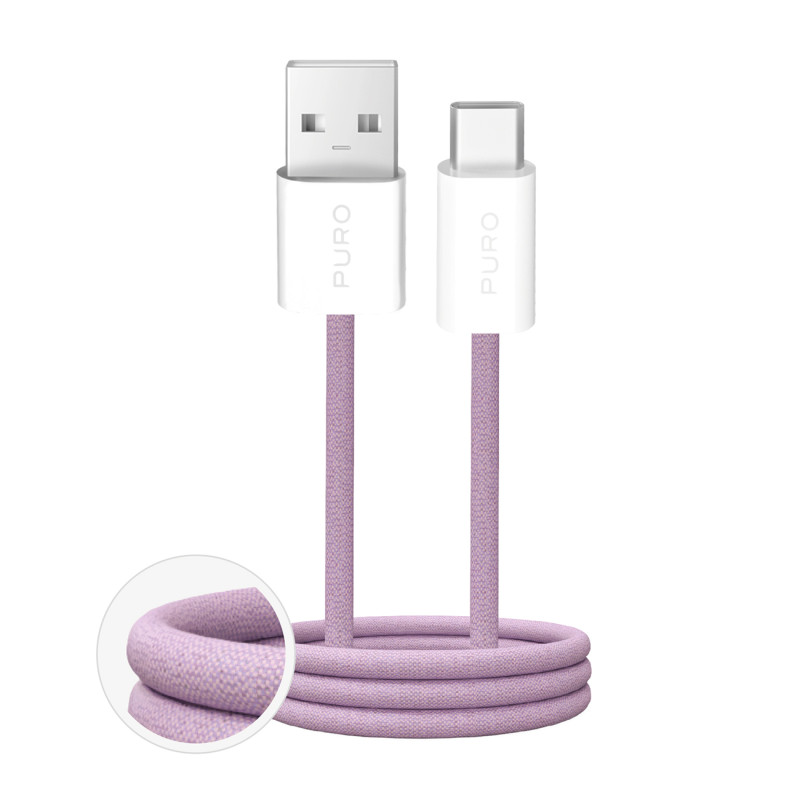 „Puro Fabrik 2.0“ 10 W USB-A - USB-C pintas laidas, 1,5 m – rožinis