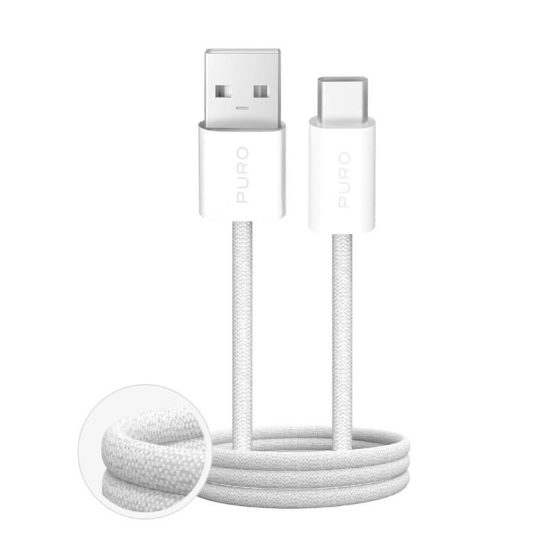 „Puro Fabrik 2.0“ 10 W USB-A - USB-C pintas laidas, 1,5 m, baltas