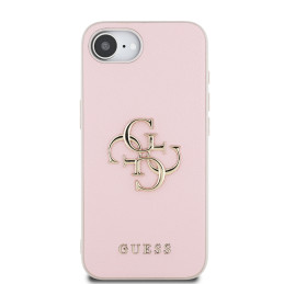 „Guess“ PU grūdėtas 4G metalinis iPhone 16e dėklas – rožinis