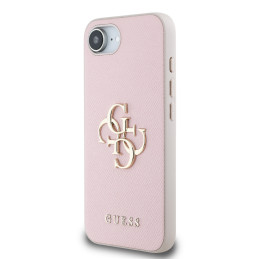 „Guess“ PU grūdėtas 4G metalinis iPhone 16e dėklas – rožinis
