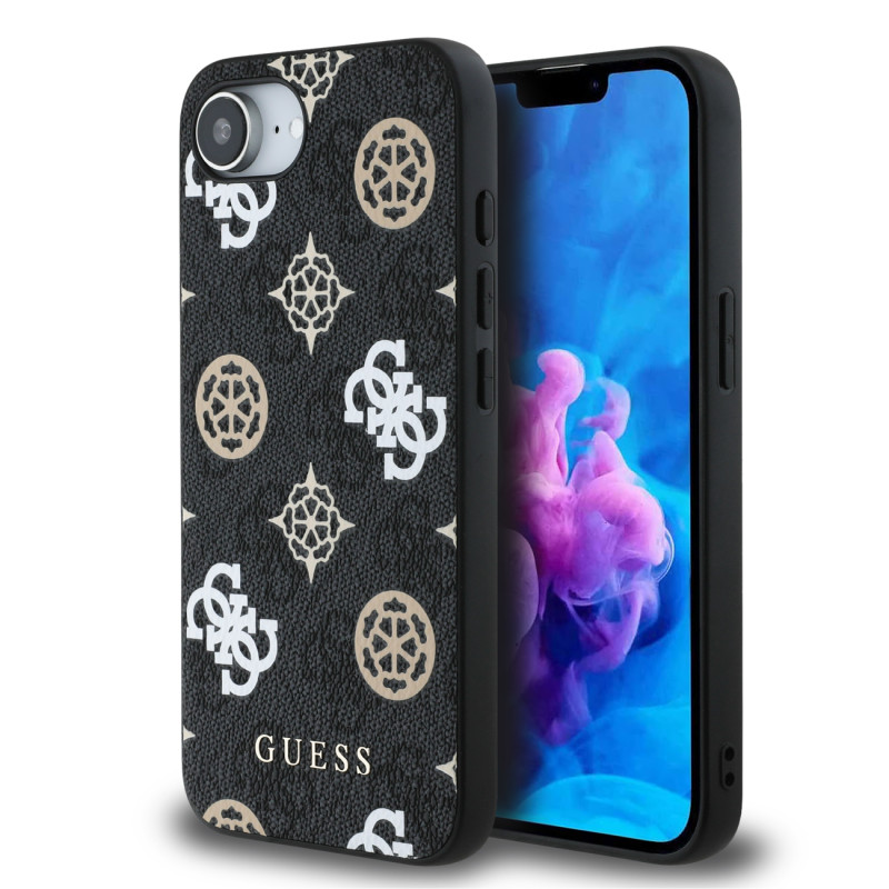 „Guess“ PU 4G „Peony“ dėklas su „MagSafe“, skirtas „iPhone 16e“ – juodas