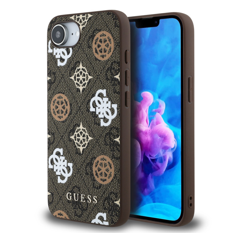 „Guess PU 4G Peony“ dėklas su „MagSafe“, skirtas „iPhone 16e“ – rudas