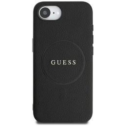 „Guess“ PU grūdėtas klasikinis logotipo dėklas su „MagSafe“ sąsaja, skirtas „iPhone 16e“ – juodas