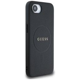 „Guess“ PU grūdėtas klasikinis logotipo dėklas su „MagSafe“ sąsaja, skirtas „iPhone 16e“ – juodas