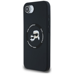 „Karl Lagerfeld“ skysto silikono dėklas „Karl & Choupette Heads“ su „MagSafe“ apsauga, skirtas „iPhone 16e“ – juodas