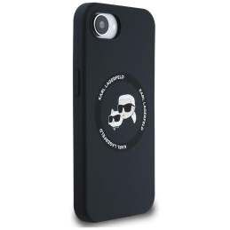 „Karl Lagerfeld“ skysto silikono dėklas „Karl & Choupette Heads“ su „MagSafe“ apsauga, skirtas „iPhone 16e“ – juodas