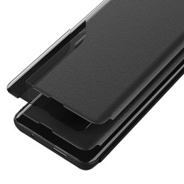Elegantiškas ekologiškos odos „View Case“ dėklas su atvartu ir stovu, skirtas „iPhone 16e“ – juodas