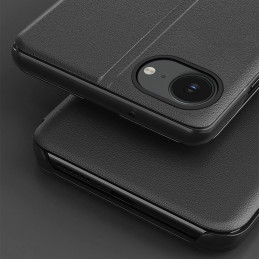 Elegantiškas ekologiškos odos „View Case“ dėklas su atvartu ir stovu, skirtas „iPhone 16e“ – juodas