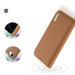 „Dux Ducis Hivo“ iPhone 16e dėklas su atverčiamu dangteliu ir RFID apsauga – rudas