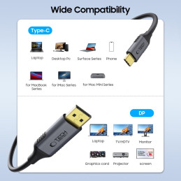 „Tech-Protect UltraBoost“ USB-C į DisplayPort 1.4 8K 60Hz kabelis, 180 cm, juodas