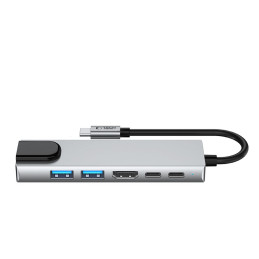 „Tech-Protect HB02“ šakotuvo adapteris 6in1 USB-C + USB2.0 + USB3.0 + HDMI 4K 30Hz + RJ45 + PD100W - pilkas