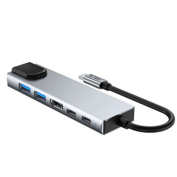 „Tech-Protect HB02“ šakotuvo adapteris 6in1 USB-C + USB2.0 + USB3.0 + HDMI 4K 30Hz + RJ45 + PD100W - pilkas