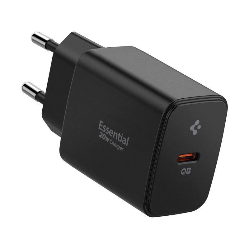 „Spigen Essential EE201EU“ USB-C 20 W sieninis įkroviklis – juodas