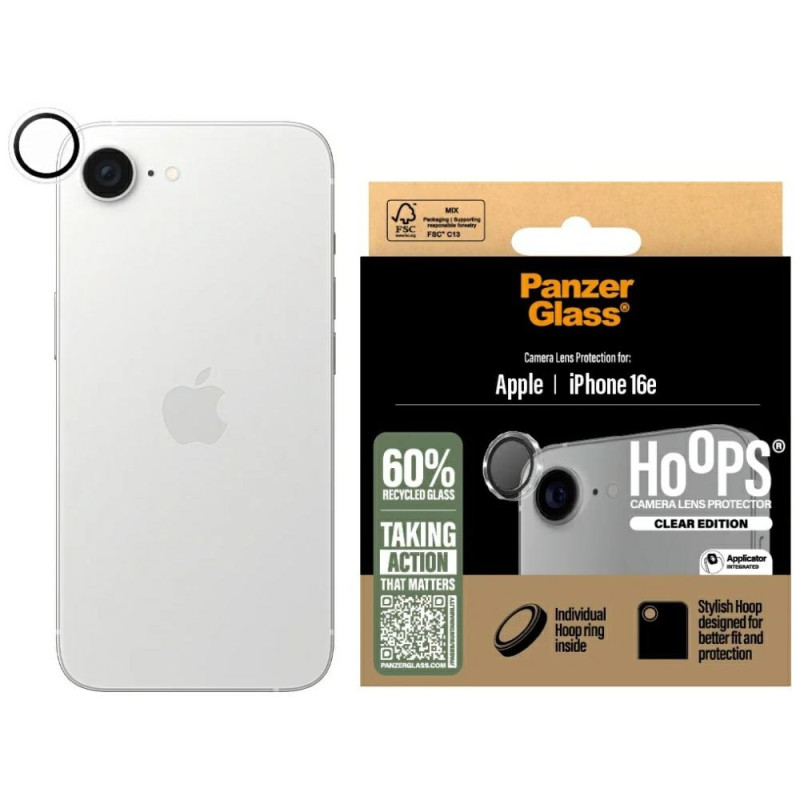 „PanzerGlass Hoops“ objektyvo apsauga, skirta „iPhone 16e“ – skaidrus grūdintas stiklas