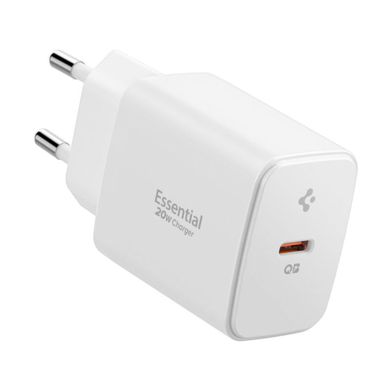 „Spigen Essential EE201EU“ USB-C 20 W sieninis įkroviklis – baltas