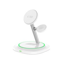 „Tech-Protect QI15W-A46 3in1“ magnetinis „MagSafe“ indukcinis įkroviklis – baltas