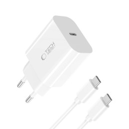 „Tech-Protect NC20W PD20W“ USB-C sieninis įkroviklis su USB-C laidu – baltas