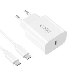 „Tech-Protect NC20W PD20W“ USB-C sieninis įkroviklis su USB-C laidu – baltas