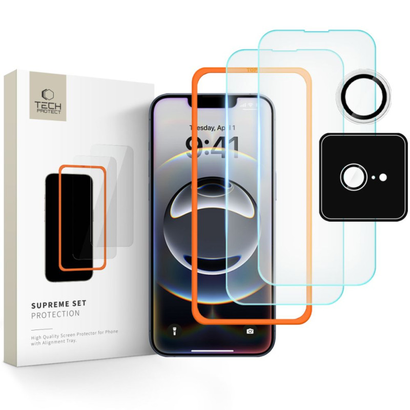 „Tech-Protect Supreme“ grūdinto stiklo rinkinys, 3 vnt., skirtas „iPhone 16e“ – skaidrus