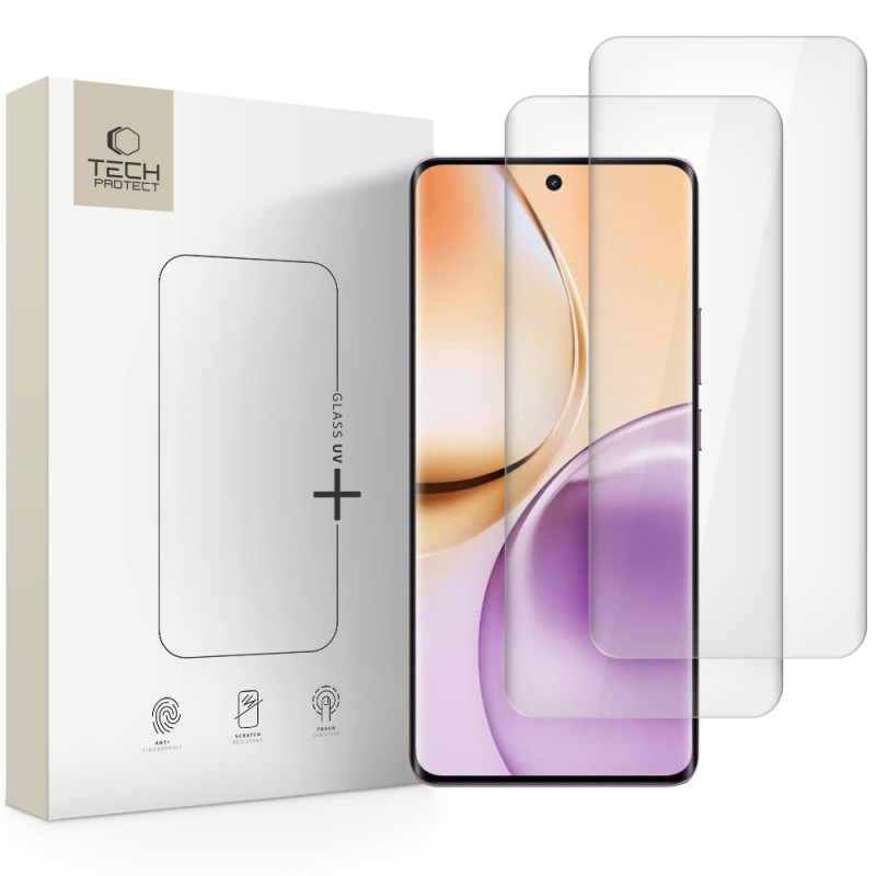 „Tech-Protect Glass UV+“ 2 grūdinto stiklo pakuotė, skirta „Realme 14 Pro 5G“ – skaidri